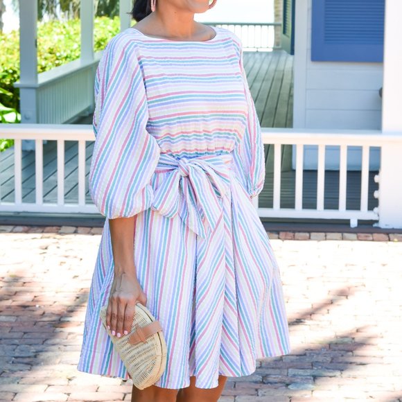 J. Crew Rainbow Stripes Seersucker Mini Dress - Picture 3 of 13